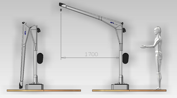 Carbon davit model FEM Flamingo 1100 with external housing; reach 1100; SWL 150 Kg